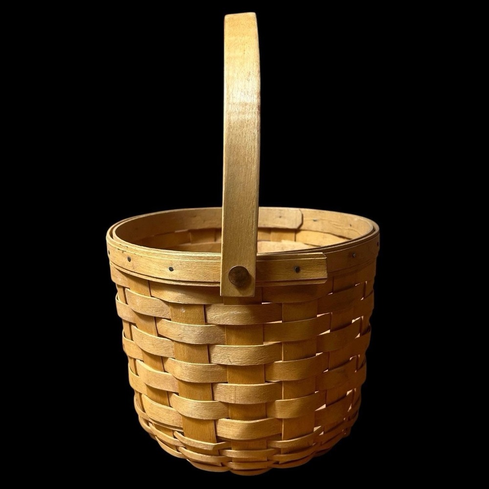 Longaberger 1998 Classic Handwoven Basket Round 8 inch w/Adjustable Handle VTG